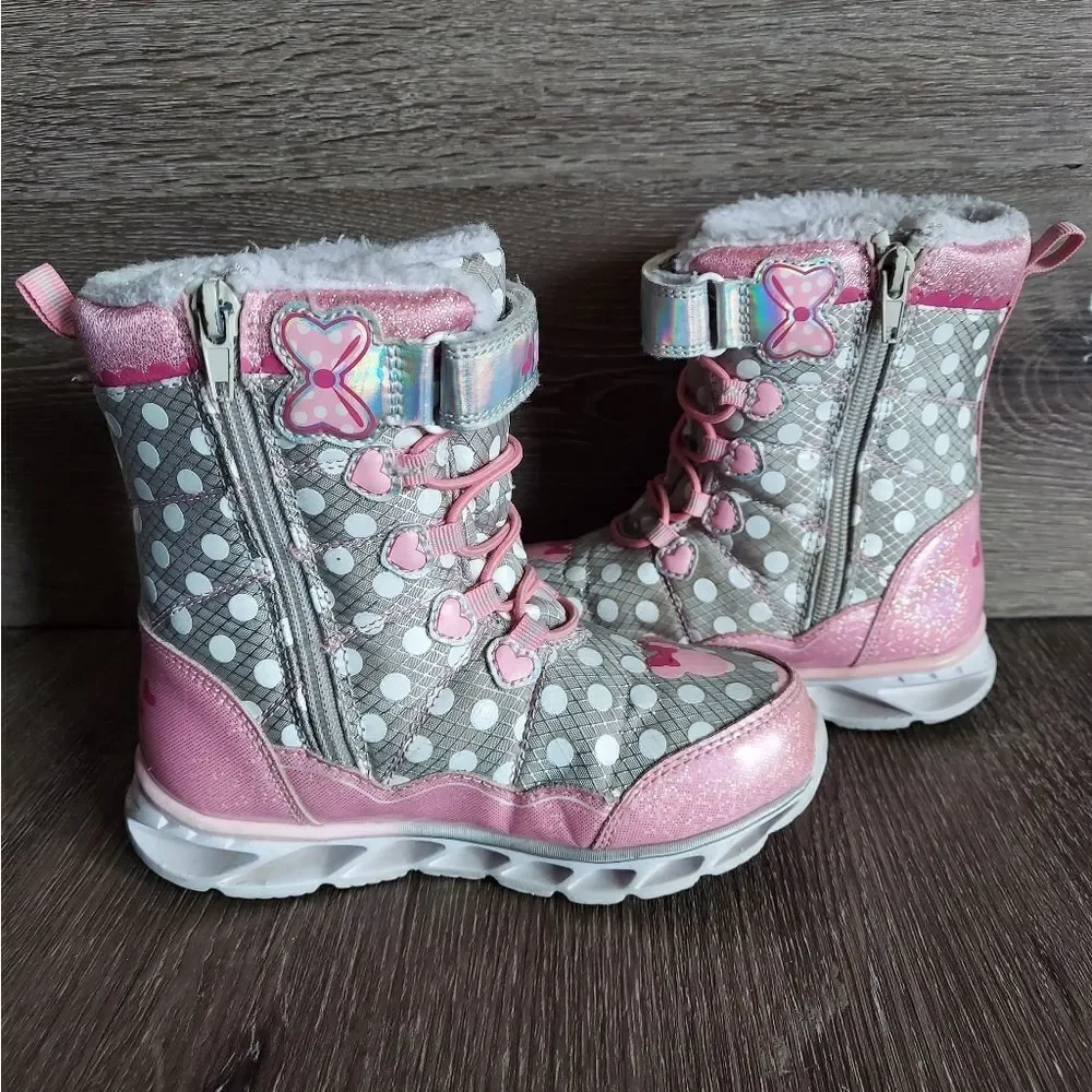 Disney Junior Minnie Mouse Toddler Girl Light Up Winter Snow Boots Size 12